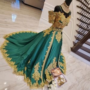 2 Piece Beautiful Green and Gold Gown.